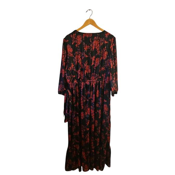 Lane Bryant red black floral Romantic 3/4-Sleeve Button-Down Maxi Dress sz 16 - Picture 5 of 10